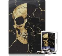 Teenager Jigsaw Puzzles 1000 Pieces Gold Cracked Skull Art Enjoy Cozy Calm Downtime Hours Clean Cut Durable Play Craft Toy Size 38x52cm