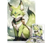 Teenager Jigsaw Puzzles 1000 Pieces Green Fox with Jewel Jigsaw for Teenagers Pattern Assembly Challenging To Complete Unique Birthday And Xmas Gifts (38x26cm)