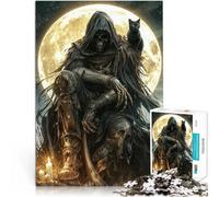 teenager Jigsaw Puzzles 1000 Pieces Grim reaper and black cat Denkspiel Jedes Stück ist einzigartig Anspruchsvolles Familienspiel38x26cm