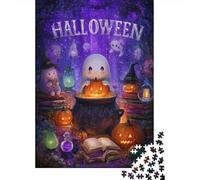 Teenager Jigsaw Puzzles 1000 Pieces Halloween Ghost Cauldron Scene Adult Jigsaw Puzzle Hands-on Game Enhance Memory Great Gift for Gaming 38x26cm/1000pcs