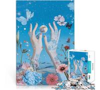 teenager Jigsaw Puzzles 1000 Pieces Hands Reaching for the Moon DIY-Spielzeug mit passendem Poster und Quizblatt75x50cm