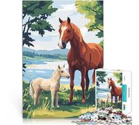 teenager Jigsaw Puzzles 1000 Pieces Horse and Foal by the Lake Lernspiele eignet sich ideal als Geschenk für die ganze Familie75x50cm