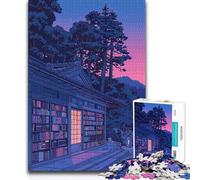 Teenager Jigsaw Puzzles 1000 Pieces Japanese Library at Dusk Beautiful Design Game Perfect Decoration Gifts Ideas (38x26cm)
