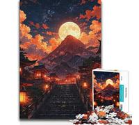 Teenager Jigsaw Puzzles 1000 Pieces Japanese Temple Under Full Moon Pattern Assembly Family Game for 14+ Puzzle Game Offered (size 38x26cm)