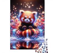 Teenager Jigsaw Puzzles 1000 Pieces Magical Red Panda with Flowers Puzzles for Adults Fun Games Difficult Challenge Birthday Present, Gifts, 38x26cm/1000pcs