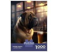 Teenager Jigsaw Puzzles 1000 Pieces Mastiff Dog Drinking Beer Jigsaw for Adults Toy Wall Decor Perfect Decoration Gifts for Friends And Family 52x38cm/1000pcs