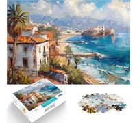 teenager Jigsaw Puzzles 1000 Pieces Mediterranean Beach Coastal Town DIY Toys for is ideal as a gift for the whole family 50x70cm