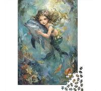 Teenager Jigsaw Puzzles 1000 Pieces Mermaid with Dolphin Painting Adult Jigsaw Puzzle Hands-on Game Enhance Memory Great Gift for Gaming 38x26cm/1000pcs