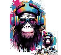Teenager Jigsaw Puzzles 1000 Pieces Monkey Headphones Dj Help The Brain Exercise Home Art Decor Relax Games Suitable for People Aged 14 And Above (38x26cm)