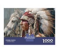 Teenager Jigsaw Puzzles 1000 Pieces Native American Warrior with Horse Puzzle for Adults Relaxing Games Birthday Present Gifts for Friends And Family 70x50cm/1000pcs