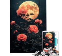 Teenager Jigsaw Puzzles 1000 Pieces Peonies And Moon Help The Brain Exercise Home Art Decor Relax Games Suitable for People Aged 14 And Above (50x75cm)