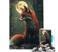 Teenager Jigsaw Puzzles 1000 Pieces Red Fox Under Moonlight Help The Brain Exercise Home Art Decor Relax Games Suitable for People Aged 14 And Above (38x26cm)