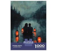 Teenager Jigsaw Puzzles 1000 Pieces Romantic Couple on Dock with Lantern Glow at Dusk Adult Jigsaw Puzzle Hands-on Game Enhance Memory Great Gift for Gaming 52x38cm/1000pcs