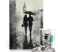 teenager Jigsaw Puzzles 1000 Pieces Romantic Rainy Walk in London - Charcoal Style Familienspaß Lustiges Geschenk38x26cm
