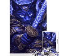 Teenager Jigsaw Puzzles 1000 Pieces Samurai Egyptian Mau Cat with Sword Educational Games Analysis And Logic DIY Toys Christmas Birthday Gifts (38X26CM)
