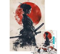 Teenager Jigsaw Puzzles 1000 Pieces Samurai Woman with Red Sun Help The Brain Exercise Home Art Decor Relax Games Suitable for People Aged 14 And Above (38x52cm)