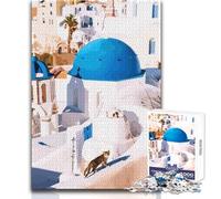 Teenager Jigsaw Puzzles 1000 Pieces Santorini Greece Cat Educational Family Game Improve Memory Secret Santa Gifts Size 38x26cm