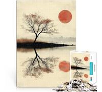 teenager Jigsaw Puzzles 1000 Pieces Silhouette Tree and Red Sun Stressabbau Jedes Stück ist einzigartig Anspruchsvolles Familienspiel75x50cm