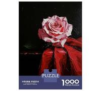 Teenager Jigsaw Puzzles 1000 Pieces Single Pink Rose on Red Fabric Jigsaw for Adults Relax Games Perfect Decoration Great Gift for Gaming 70x50cm/1000pcs