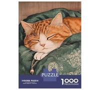 Teenager Jigsaw Puzzles 1000 Pieces Sleeping Orange Tabby Cat with Bell Jigsaw for Adults Relax Games Perfect Decoration Great Gift for Gaming 52x38cm/1000pcs
