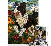 Teenager Jigsaw Puzzles 1000 Pieces Stained Glass Border Collie Educational Games Perfect Decoration Anti-Stress Toys Difficult And Challenge (38X26CM)