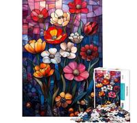 Teenager Jigsaw Puzzles 1000 Pieces Stained Glass Floral Panel Puzzle for Adults Brain Teaser Game Analysis And Logic Gifts for Friends And Family (Size 50x75cm)