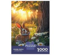 Teenager Jigsaw Puzzles 1000 Pieces Sunlit Bunny in Daisies Puzzles for Adults Family Games Wall Decoration Educational Challenge 70x50cm/1000pcs