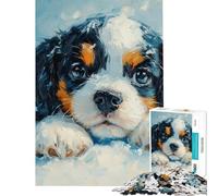 Teenager Jigsaw Puzzles 1000 Pieces Sweet Cavalier King Charles Spaniel in Snow(无 Puzzle for Adults Brain Teaser Game Analysis And Logic Gifts for Friends And Family (Size 38x52cm)