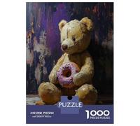 Teenager Jigsaw Puzzles 1000 Pieces Teddy Bear with Donut Puzzles for Adults Fun Games Difficult Challenge Birthday Present, Gifts, 52x38cm/1000pcs