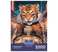 Teenager Jigsaw Puzzles 1000 Pieces Tiger Eating Ramen Puzzle for Adults Relaxing Games Birthday Present Gifts for Friends And Family 70x50cm/1000pcs