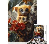 Teenager Jigsaw Puzzles 1000 Pieces Two Cute Golden Bamboo Lemurs Portrait Brain Teaser Game Precision Cutting DIY Toys Christmas Birthday Gifts (50X75cm)