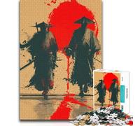 Teenager Jigsaw Puzzles 1000 Pieces Two Samurai Warriors with Red Sun Pattern Assembly Family Game for 14+ Puzzle Game Offered (size 50x75cm)