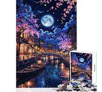 Teenager Jigsaw Puzzles 1000 Pieces Venice Canal Night Scene with Moon Hands-on Game Home Art Decor Home Decoration Toys Difficult And Challenge (38X26CM)