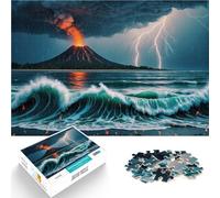 teenager Jigsaw Puzzles 1000 Pieces Volcano Erupting in Storm Entspannungsspiele mit passendem Poster und Quizblatt75x50cm