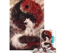 Teenager Jigsaw Puzzles 1000 Pieces White Fox And Yin Yang Help The Brain Exercise Home Art Decor Relax Games Suitable for People Aged 14 And Above (38x52cm)