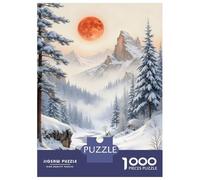 Teenager Jigsaw Puzzles 1000 Pieces Winter Landscape with Red Moon Puzzle for Adults Toy Wall Decor Hand Speed Race Educational Challenge 52x38cm/1000pcs