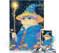 teenager Jigsaw Puzzles 1000 Pieces Wizard Cat Illustration DIY-Spielzeug denn eignet sich ideal als Geschenk für die ganze Familie38x26cm