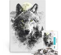 teenager Jigsaw Puzzles 1000 Pieces Wolf Double Exposure Moon Lernspiele eignet sich ideal als Geschenk für die ganze Familie52x38cm