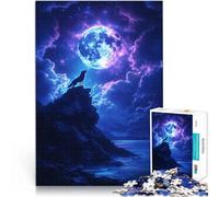 teenager Jigsaw Puzzles 1000 Pieces Wolf Howling at the Moon Stressabbau Jedes Stück ist einzigartig Anspruchsvolles Familienspiel52x38cm