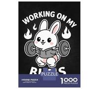 Teenager Jigsaw Puzzles 1000 Pieces Working On My Buns - Funny Easter Gym Bunny Squat Pun Puzzles for Adults Family Games Wall Decoration Educational Challenge 52x38cm/1000pcs