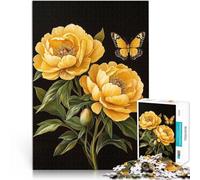 teenager Jigsaw Puzzles 1000 Pieces Yellow Peonies and Butterfly Präzisionsschnitt Künstlersammlung, Bildende Kunst52x38cm