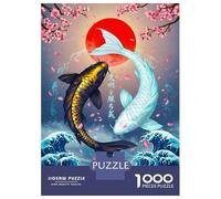 Teenager Jigsaw Puzzles 1000 Pieces Yin Yang Koi Fish Illustration Jigsaw for Adults Relax Games Perfect Decoration Great Gift for Gaming 38x26cm/1000pcs