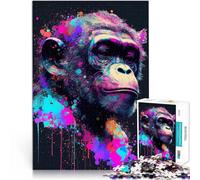 teenager Jigsaw Puzzles 2000 Pieces Colorful Chimpanzee Herausfordernd Schwierig mit passendem Poster und Quizblatt70x100cm