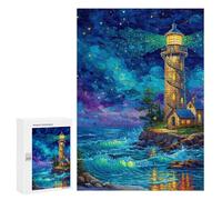 Teenager Jigsaw Puzzles 300 PCS Night Lighthouse Coastal Scene Adult Jigsaw Puzzles Staycation Kill Time Parent-child Interaction Toy Intellectual Game 300 PCS