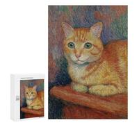 Teenager Jigsaw Puzzles 300 PCS Orange Tabby Cat Painting Jigsaw for Teenagers Hand Speed Race Difficult And Challenge Challenging Family Fun Game 300 PCS