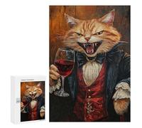 Teenager Jigsaw Puzzles 300 PCS Vampire Cat with Wine Glass Jigsaw for Teenagers Hand Speed Race Difficult And Challenge Challenging Family Fun Game 300 PCS