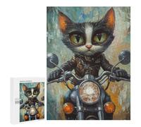 Teenager Jigsaw Puzzles 500 PCS Biker Cat Painting Artwork Jigsaw for Teenagers Hand Speed Race Difficult And Challenge Challenging Family Fun Game 500 PCS