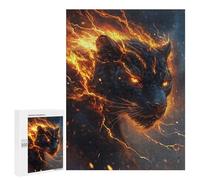 Teenager Jigsaw Puzzles 500 PCS Black Panther with Fiery Aura Jigsaw for Teenagers Hand Speed Race Difficult And Challenge Challenging Family Fun Game 500 PCS