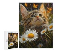 Teenager Jigsaw Puzzles 500 PCS Kitten in Daisy Field -1 Adult Jigsaw Puzzles Staycation Kill Time Parent-child Interaction Toy Intellectual Game 500 PCS