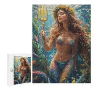 Teenager Jigsaw Puzzles 500 PCS Mermaid with Trident Underwater Adult Jigsaw Puzzles Staycation Kill Time Parent-child Interaction Toy Intellectual Game 500 PCS